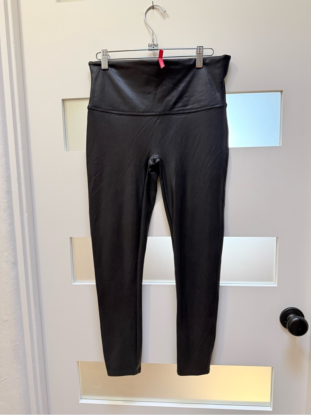 SPANX Black High Waist Faux-Leather Leggings Size XL